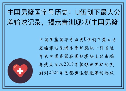 中国男篮国字号历史：U伍创下最大分差输球记录，揭示青训现状(中国男篮50佳球)