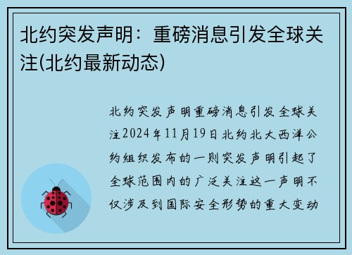 北约突发声明：重磅消息引发全球关注(北约最新动态)